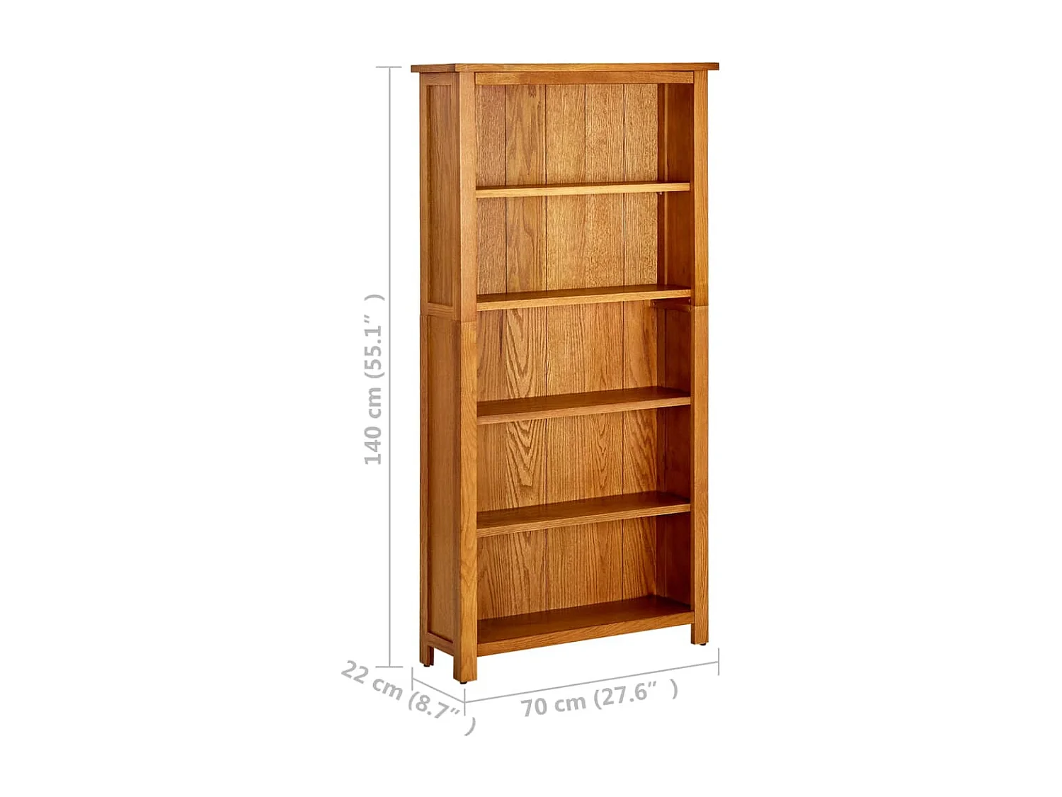 Bibliothèque à 5 étagères 70x22x140 cm Bois de chêne massif