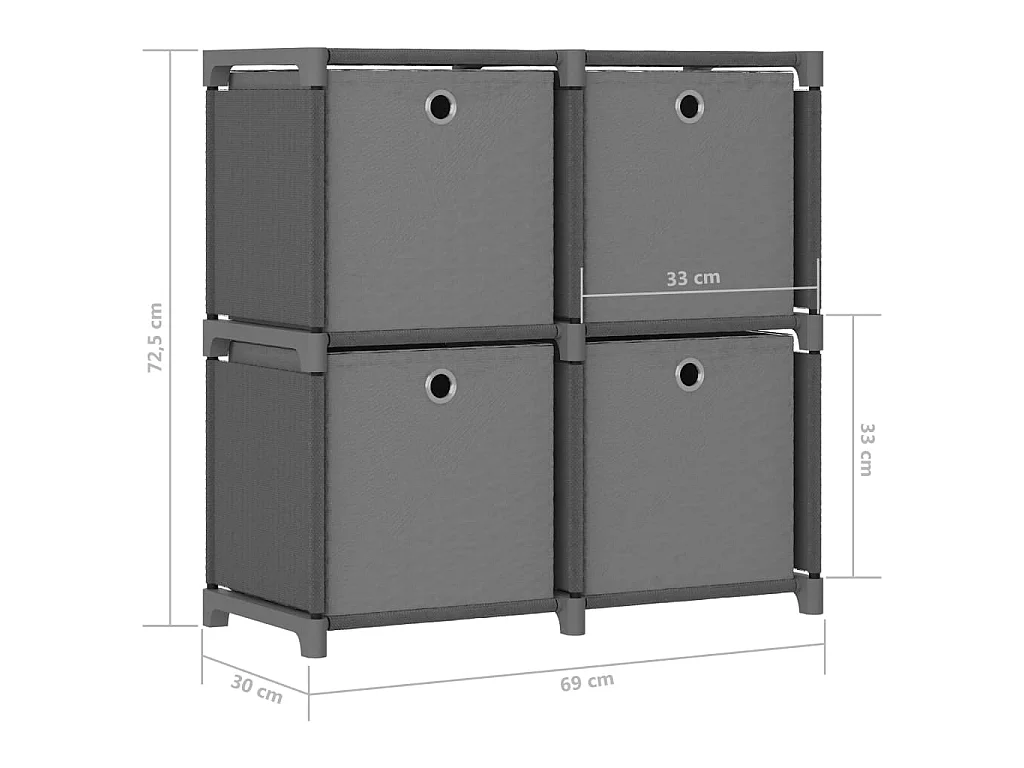 Kast met 4 vakken met boxen 69x30x72,5 cm stof grijs
