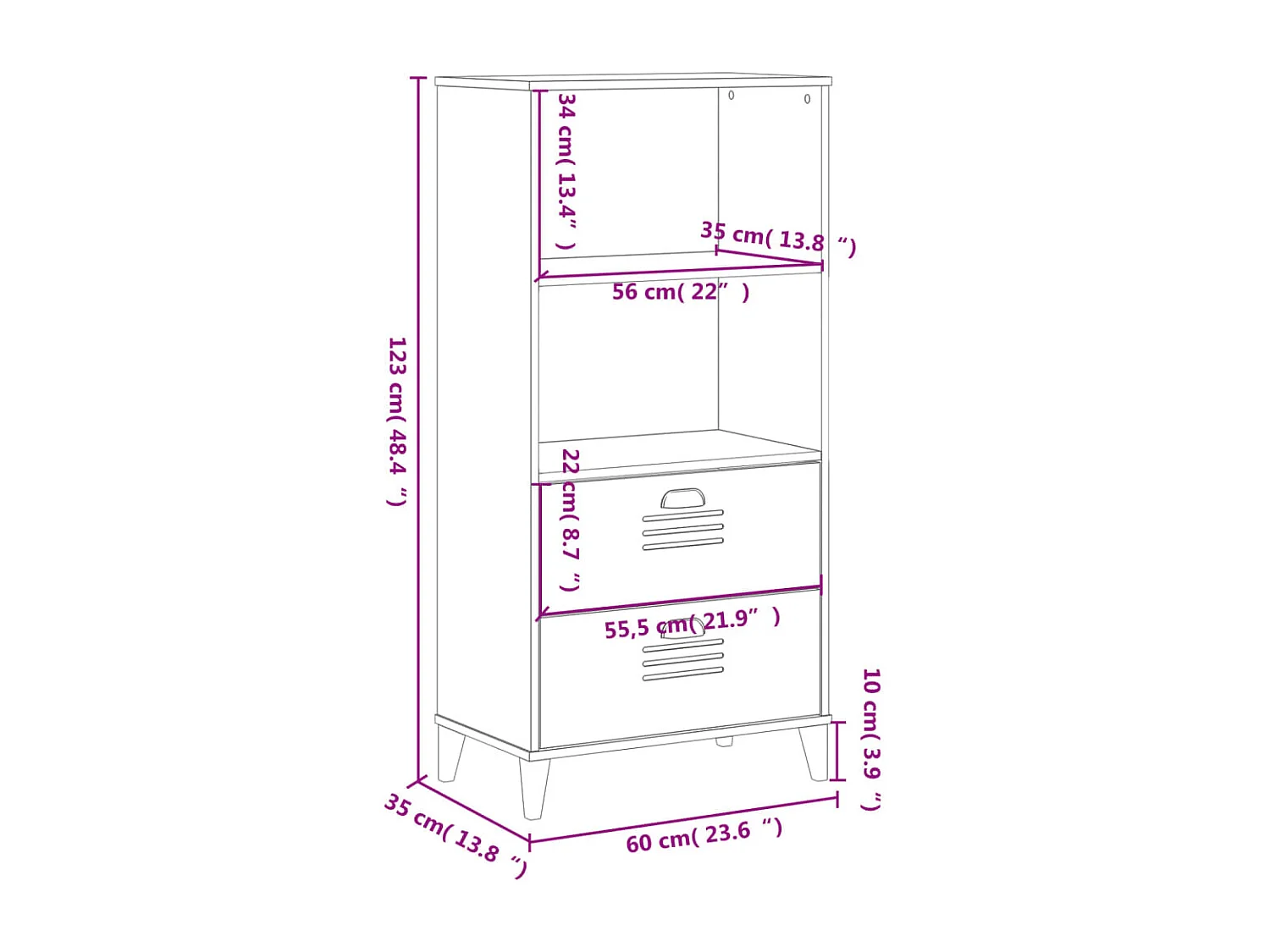 Bücherschrank VIKEN Weiß 60x35x123 cm Holzwerkstoff