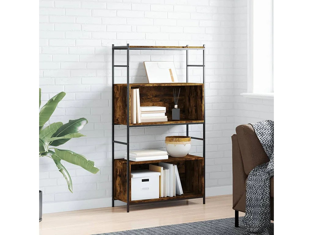 Bücherregal Räuchereiche 80x30x145,5 cm Holzwerkstoff und Eisen