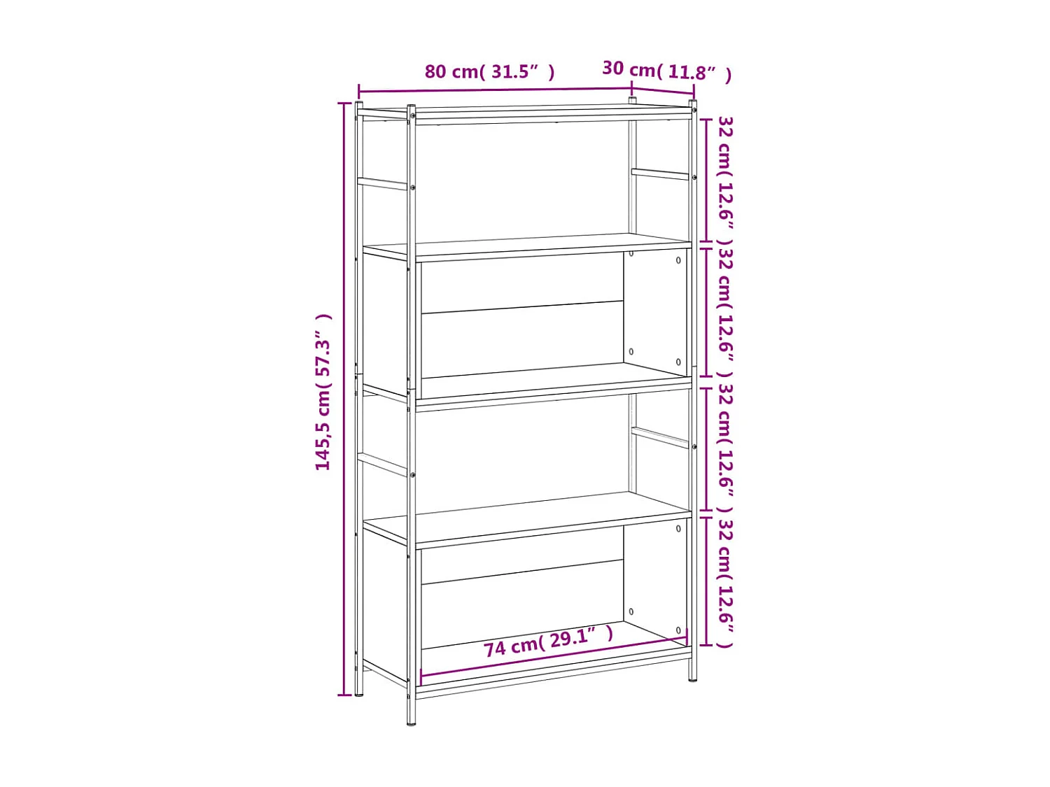 Bücherregal Räuchereiche 80x30x145,5 cm Holzwerkstoff und Eisen
