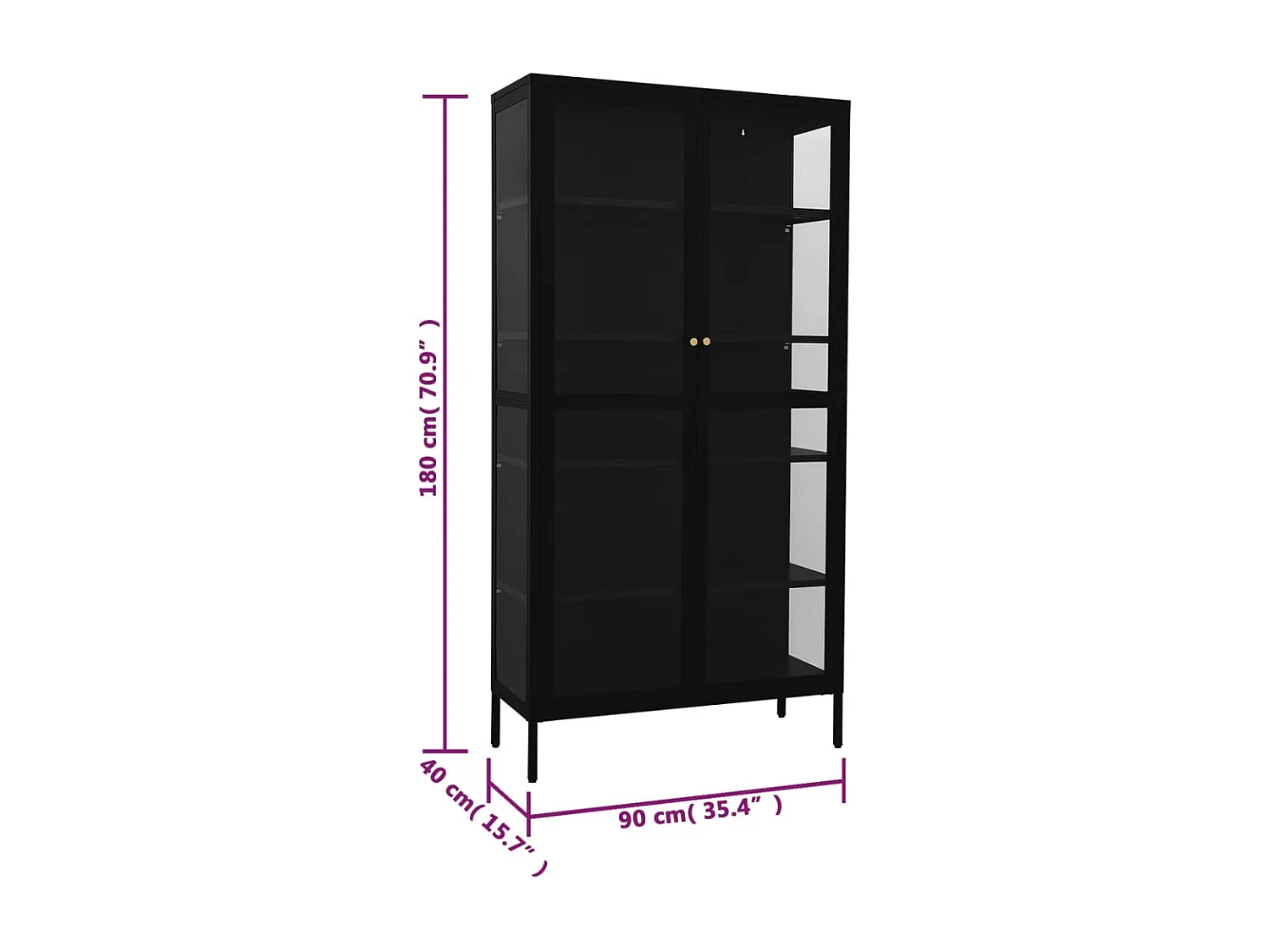 Vitrine Schwarz 90x40x180 cm Stahl und Gehärtetes Glas