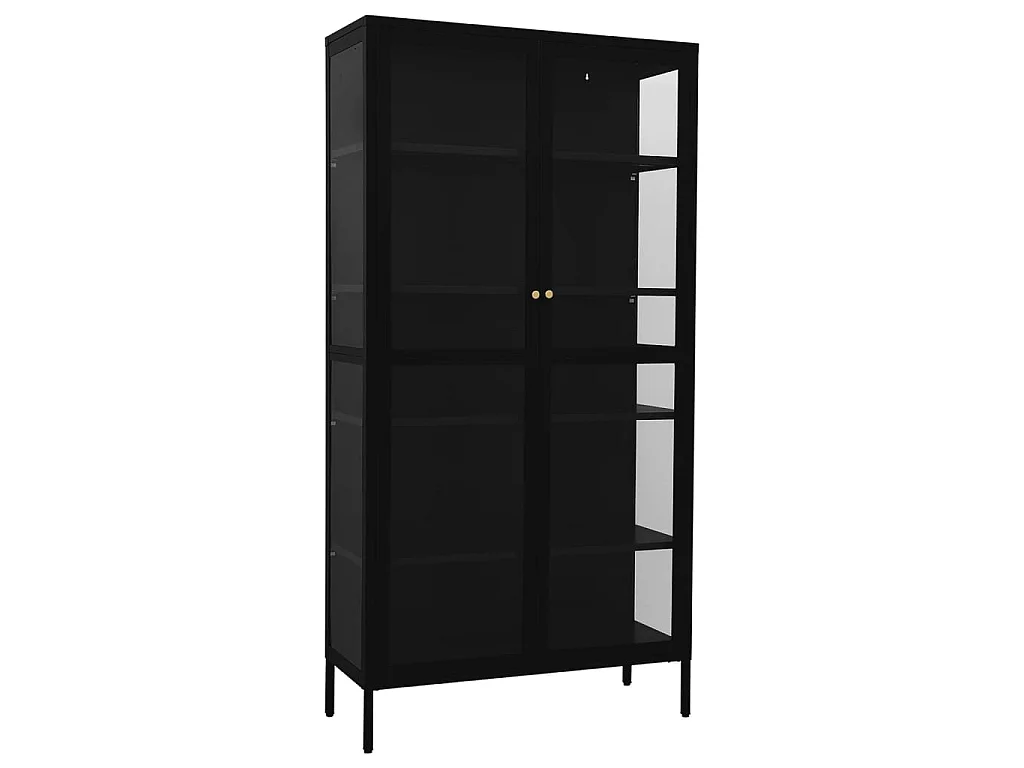 Vitrinekast 90x40x180 cm staal en gehard glas zwart