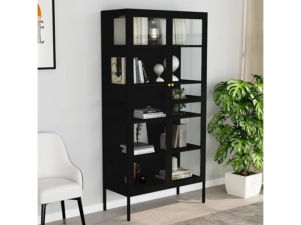 Vitrinekast 90x40x180 cm staal en gehard glas zwart