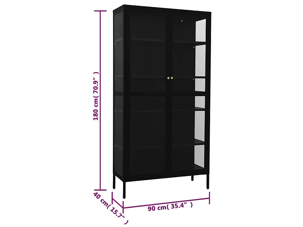 Vitrinekast 90x40x180 cm staal en gehard glas zwart