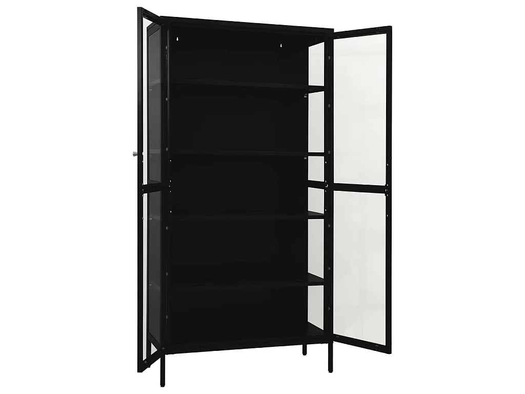 Vitrinekast 90x40x180 cm staal en gehard glas zwart