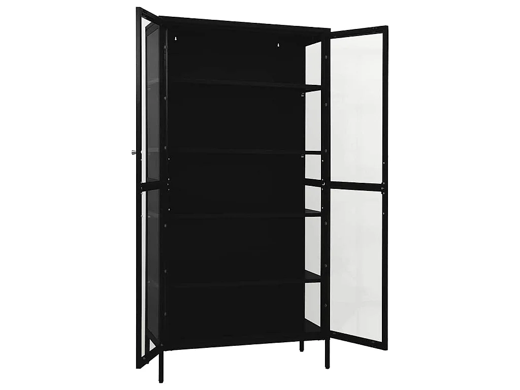 Vetrina Nera 90x40x180 cm in Acciaio e Vetro Temperato