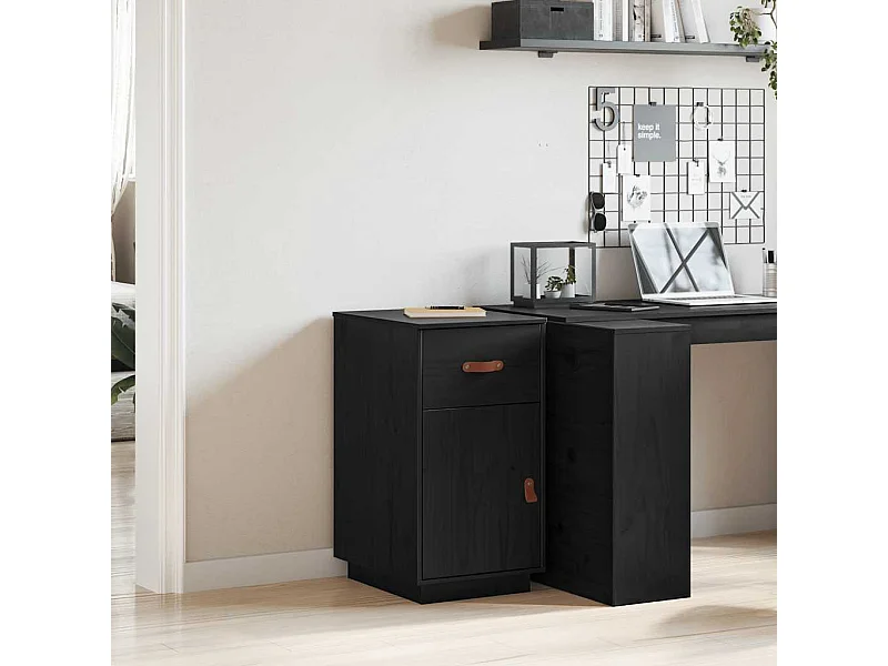 Armadietto da Scrivania Nero 40x50x75 cm Legno Massello Pino