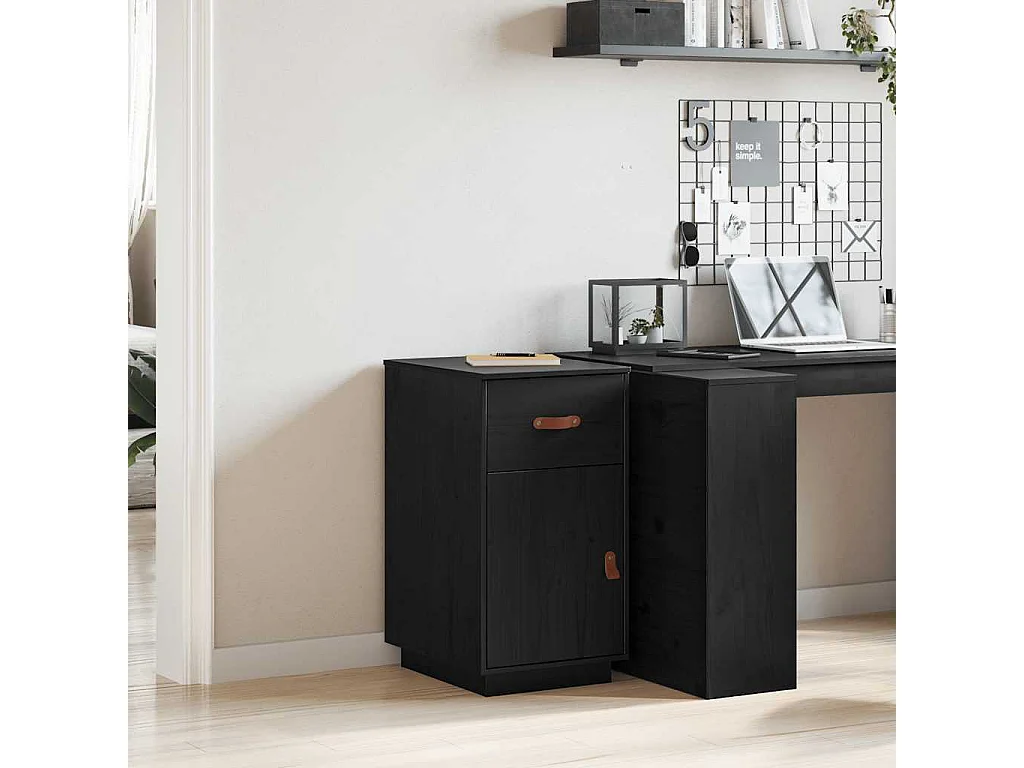 Armadietto da Scrivania Nero 40x50x75 cm Legno Massello Pino
