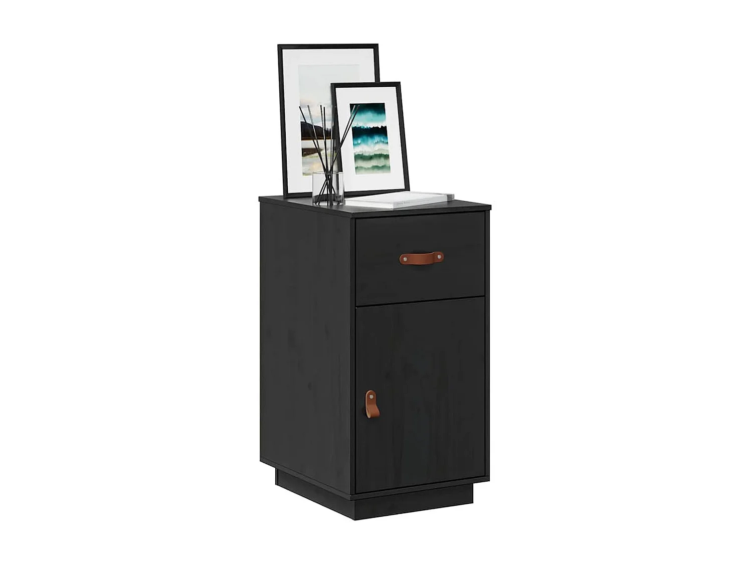 Armadietto da Scrivania Nero 40x50x75 cm Legno Massello Pino