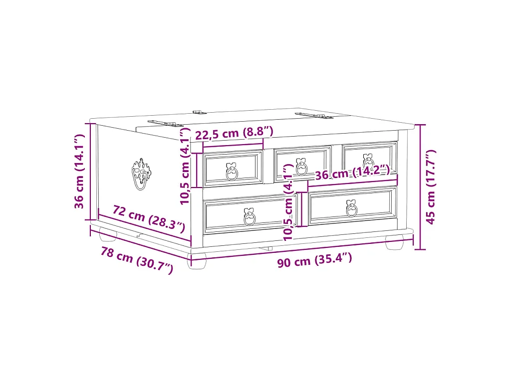 Boîte de rangement Corona 90x78x45 cm bois de pin massif