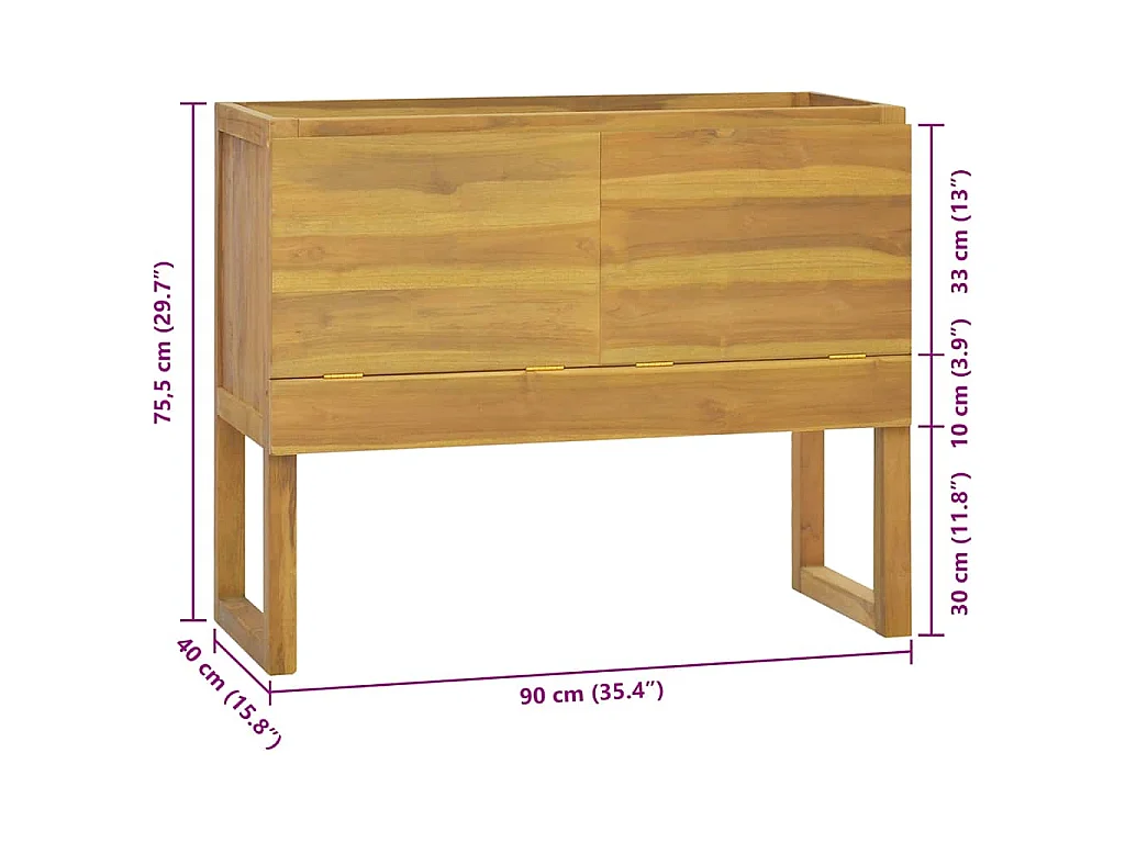 Armoire de salle de bain 90x40x75,5 cm bois de teck solide