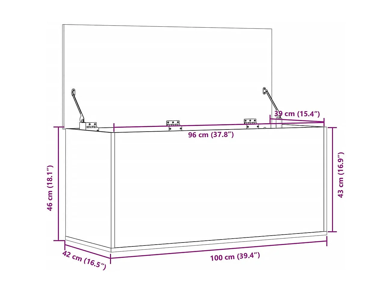 Caixa de arrumação 100x42x46 cm derivados madeira cinza sonoma