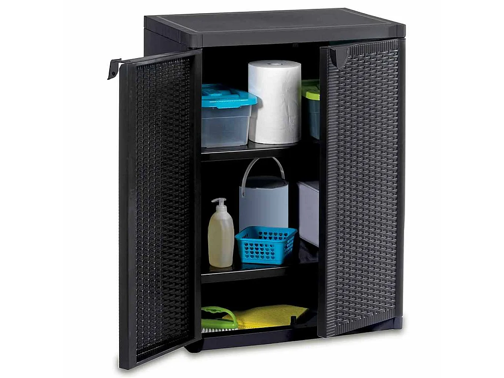Móvel de arrumação para jardim 65x45x88 cm vime PP preto
