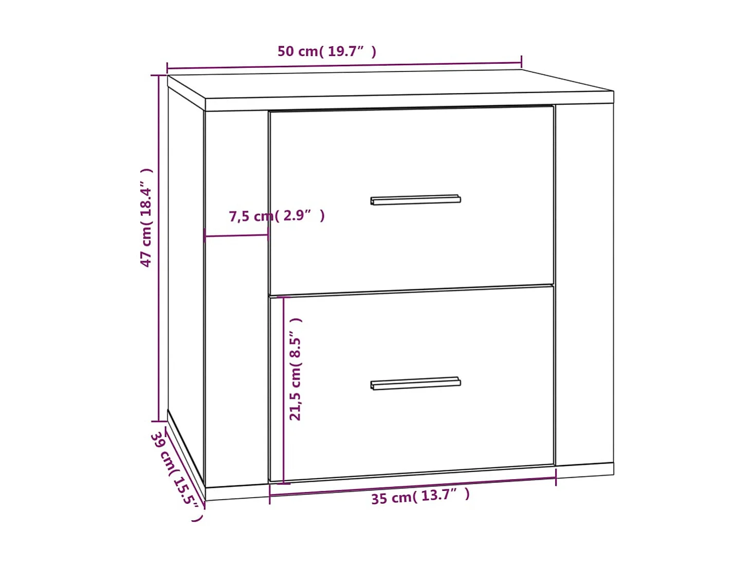 Table de chevet Blanc 50x39x47 cm