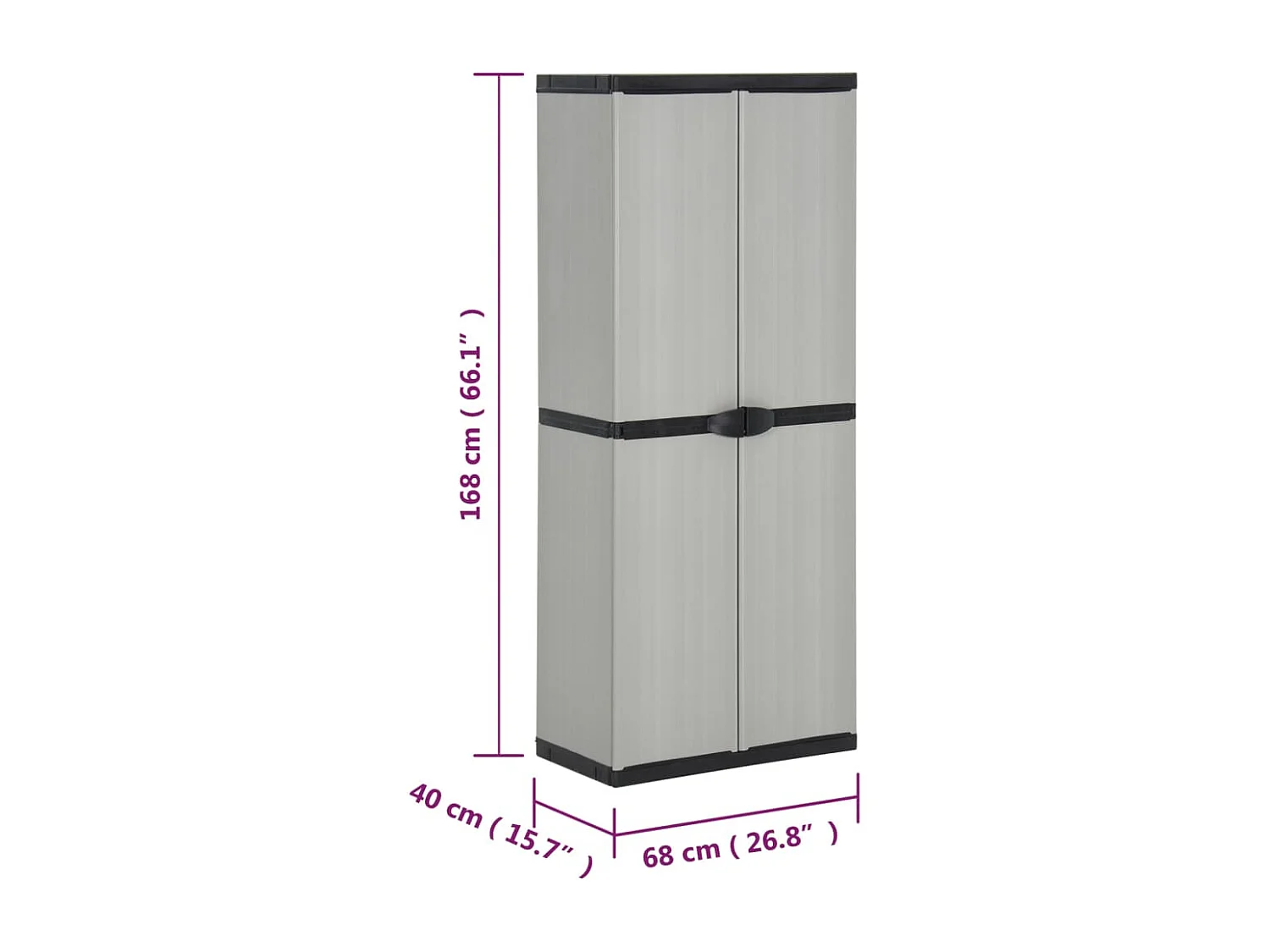 Armoire de rangement de jardin 3 étagères Gris/noir 68x40x168cm