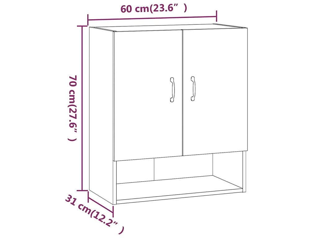 Wandkast 60x31x70 cm bewerkt hout gerookt eikenkleurig