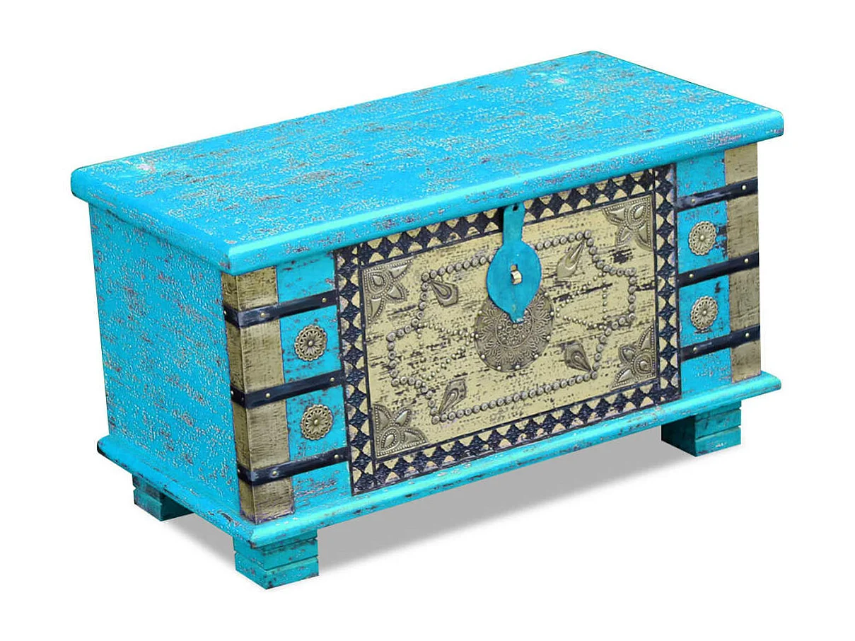 Arca de arrumos madeira de mangueira 80x40x45 cm, azul