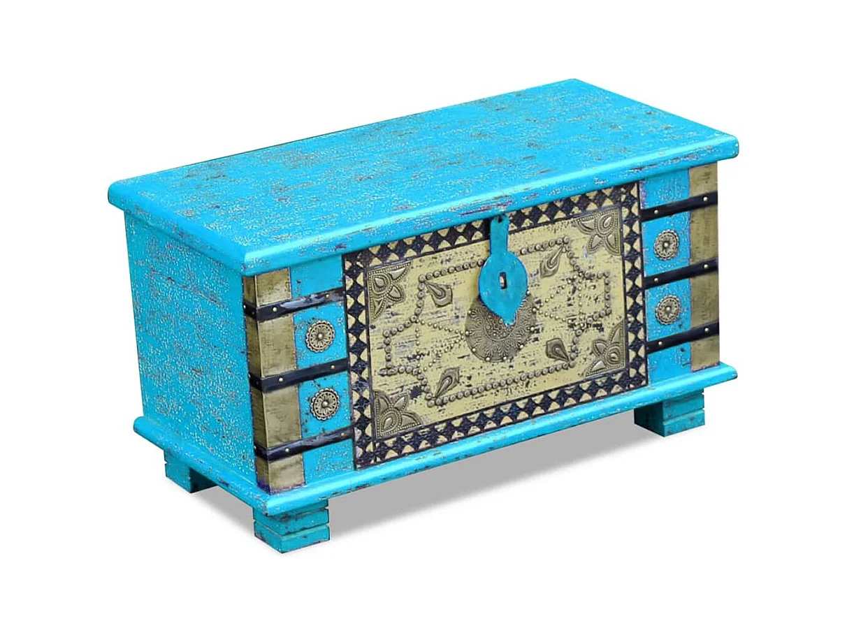 Baule Blu Legno di Mango 80x40x45 cm