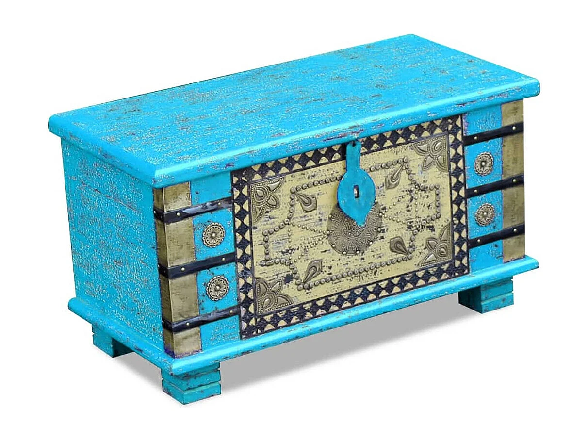 Coffre de rangement Bois de manguier bleu 80 x 40 x 45 cm