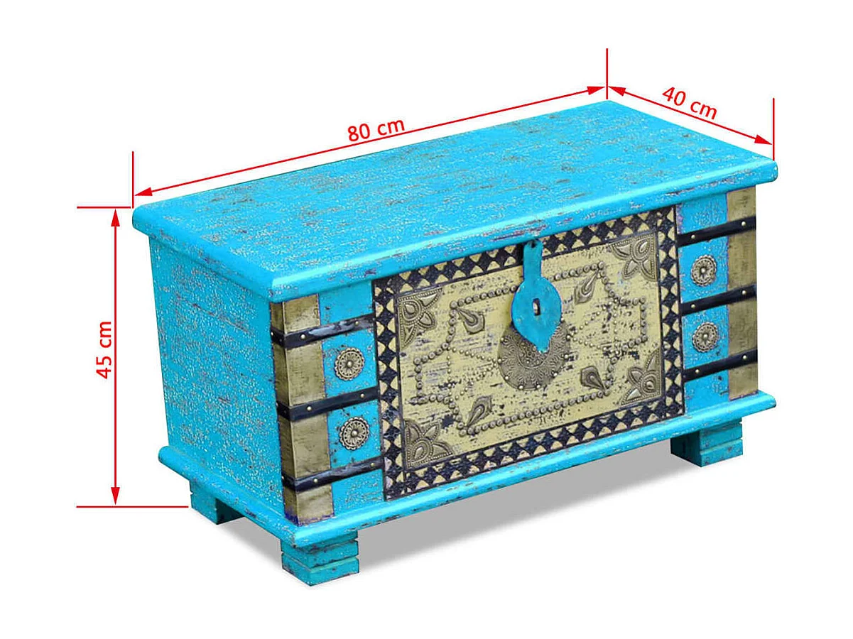 Coffre de rangement Bois de manguier bleu 80 x 40 x 45 cm