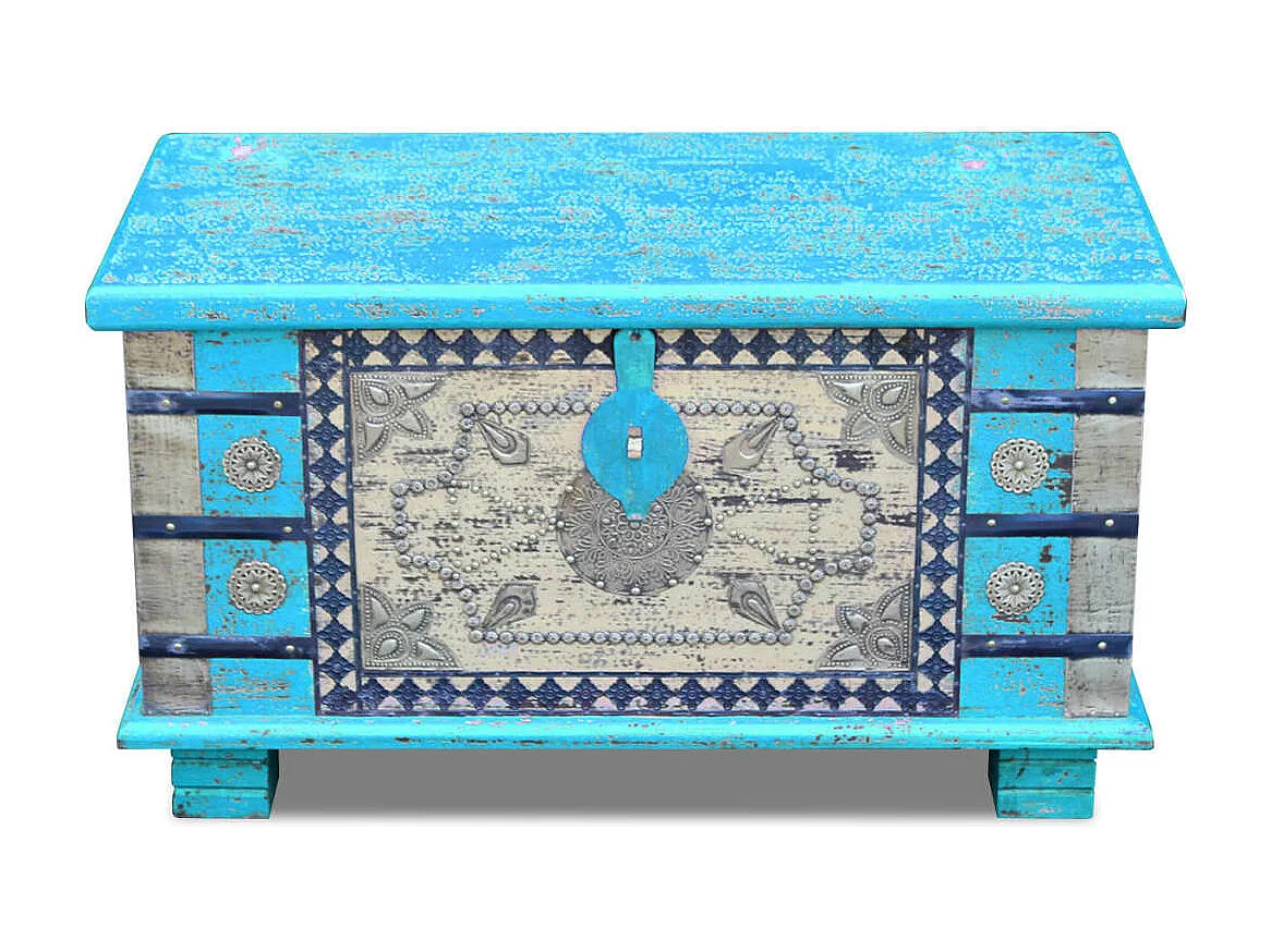 Coffre de rangement Bois de manguier bleu 80 x 40 x 45 cm