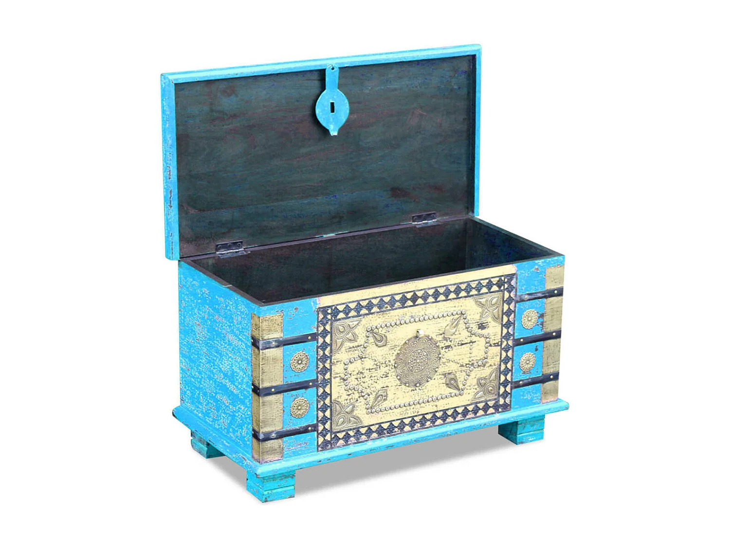 Coffre de rangement Bois de manguier bleu 80 x 40 x 45 cm