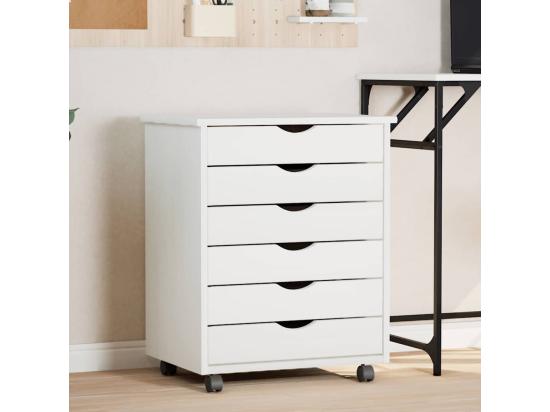 vente unique Armoire roulante avec tiroirs MOSS blanc bois de pin solide