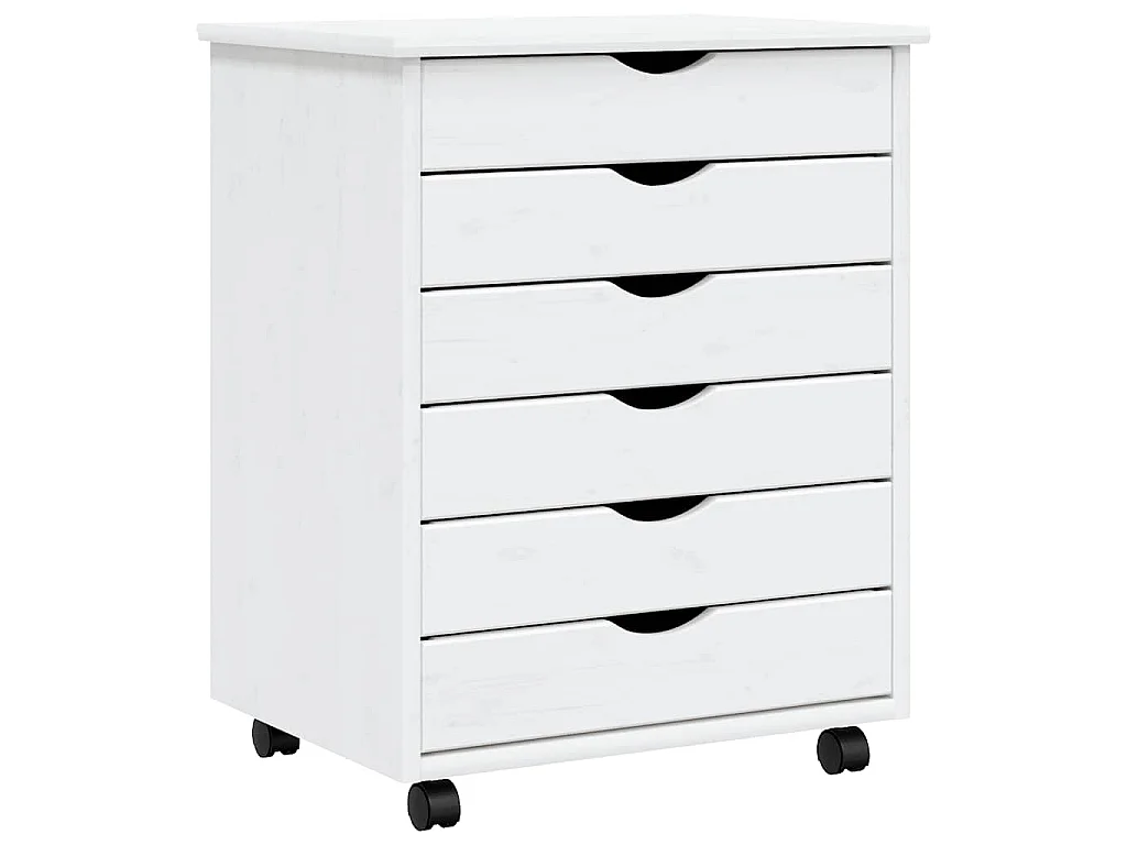 Armoire roulante avec tiroirs MOSS blanc bois de pin solide