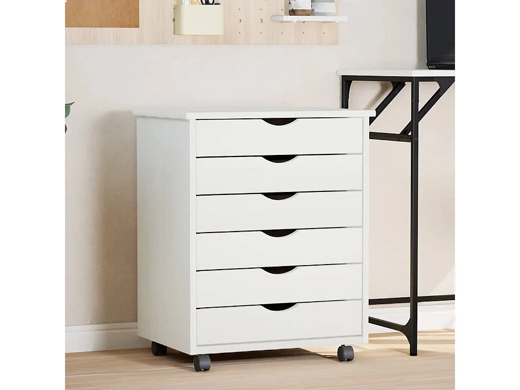 Armoire roulante avec tiroirs MOSS blanc bois de pin solide