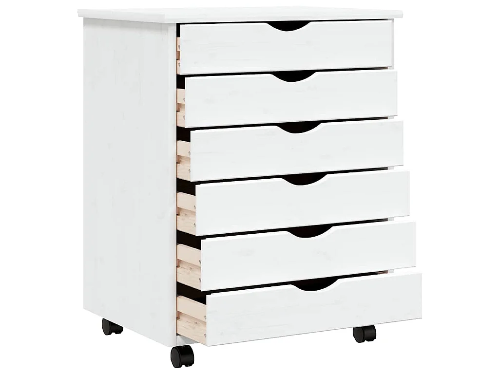Armoire roulante avec tiroirs MOSS blanc bois de pin solide