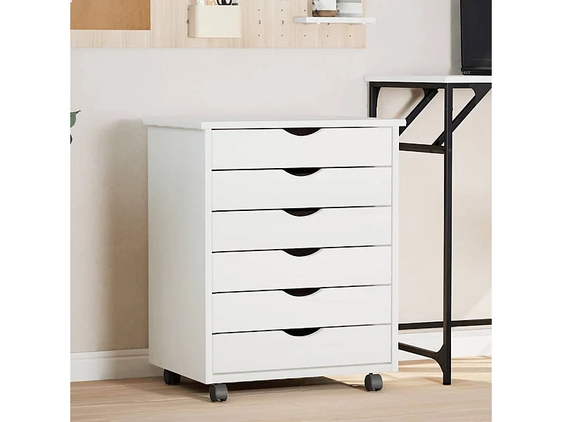 Armoire roulante avec tiroirs MOSS blanc bois de pin solide