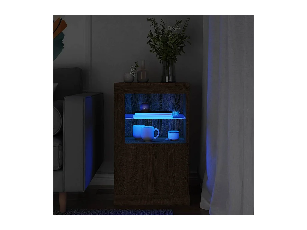 Armoire latérale avec lumières LED chêne marron bois ingénierie