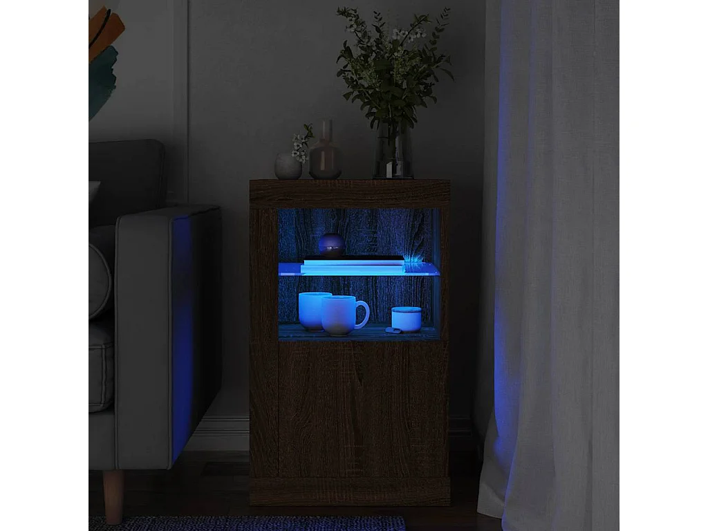 Armoire latérale avec lumières LED chêne marron bois ingénierie