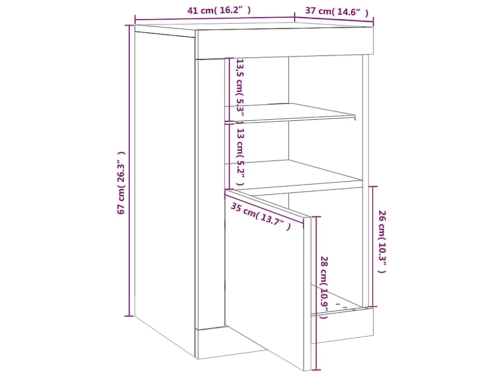 Armoire latérale avec lumières LED chêne marron bois ingénierie