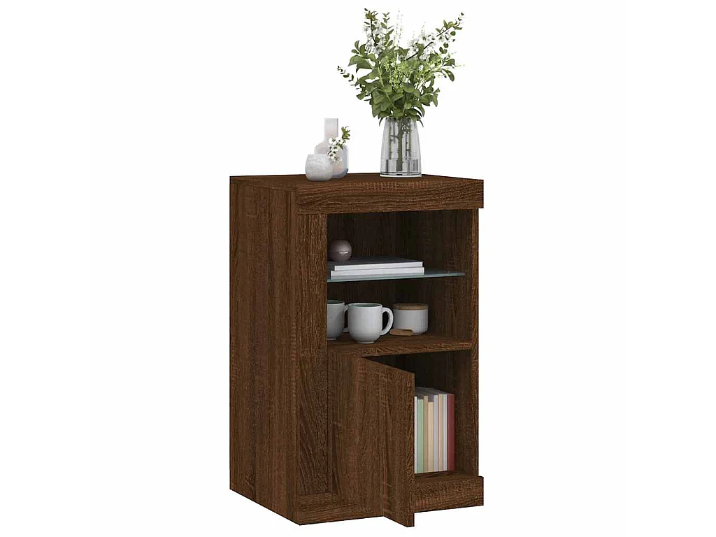 Armoire latérale avec lumières LED chêne marron bois ingénierie