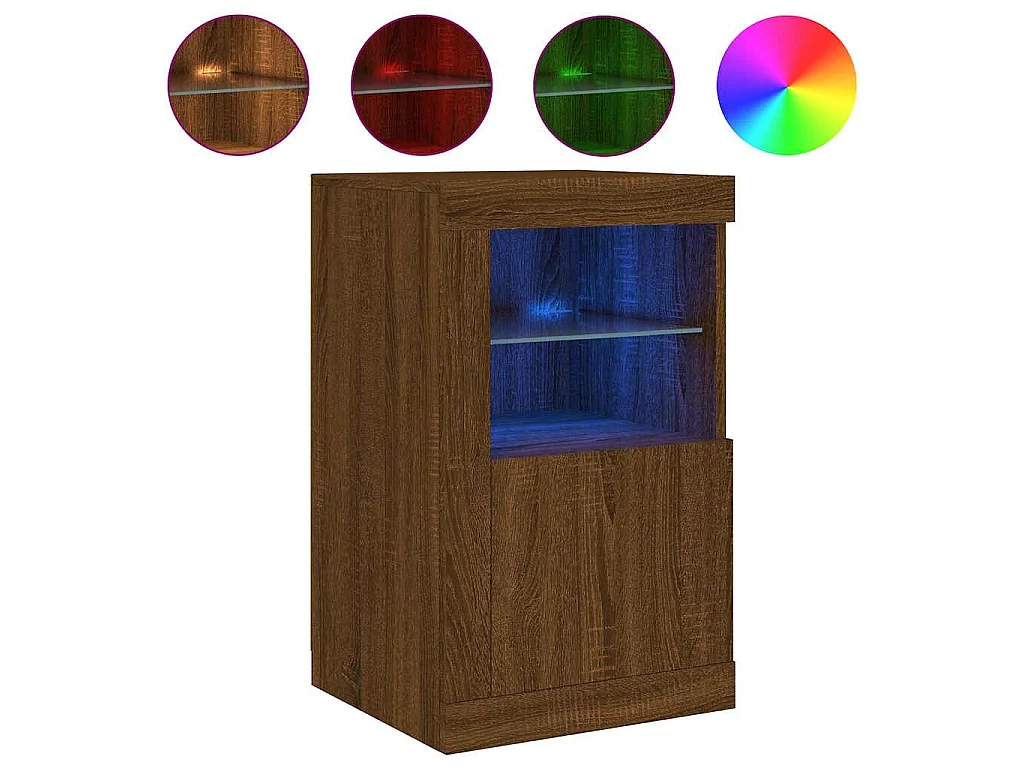 Armoire latérale avec lumières LED chêne marron bois ingénierie