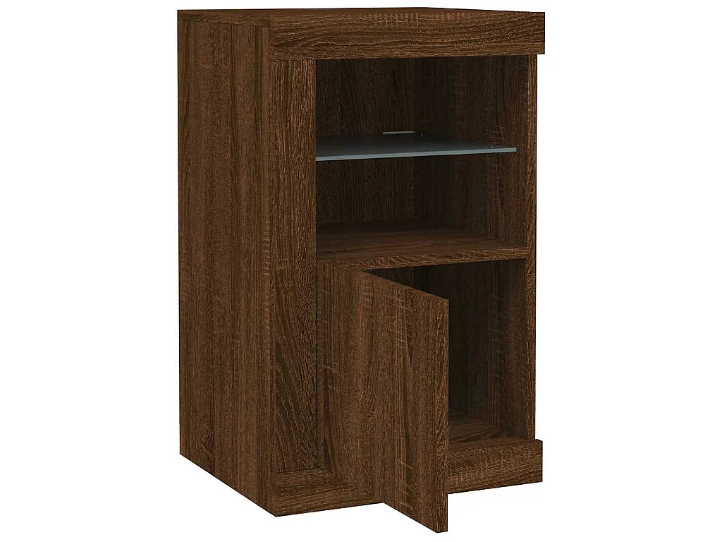 Armoire latérale avec lumières LED chêne marron bois ingénierie
