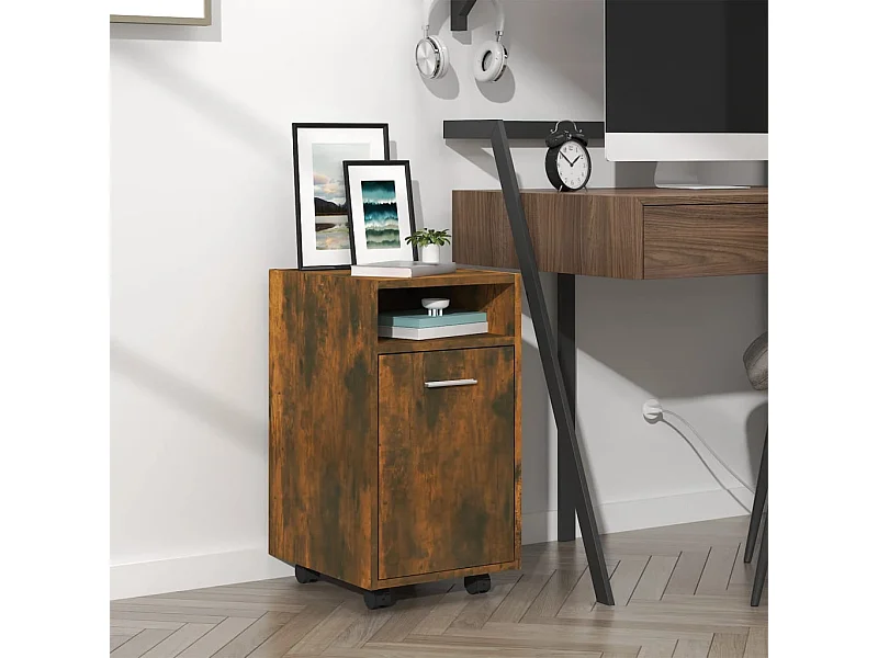 Mobiletto con Ruote Rovere Fumo 33x38x60 cm Legno Multistrato