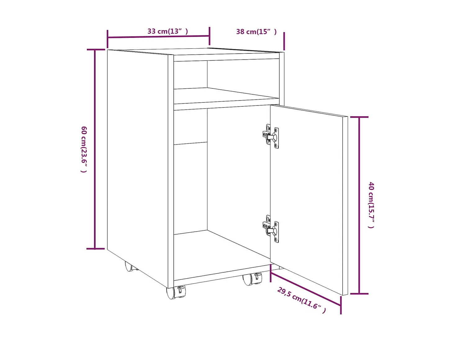 Bijzetkast met wielen 33x38x60 cm bewerkt hout gerookt eiken