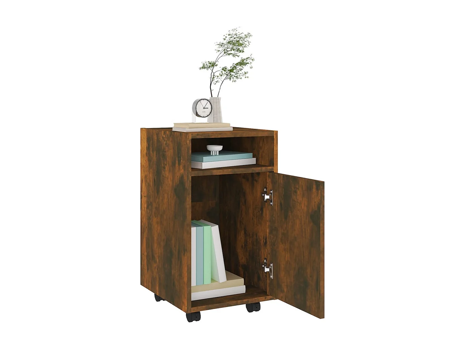 Bijzetkast met wielen 33x38x60 cm bewerkt hout gerookt eiken