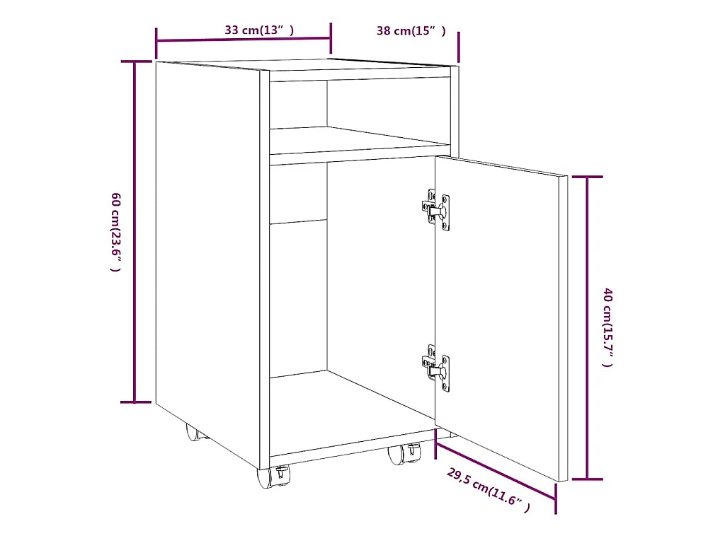 Mobiletto con Ruote Rovere Fumo 33x38x60 cm Legno Multistrato