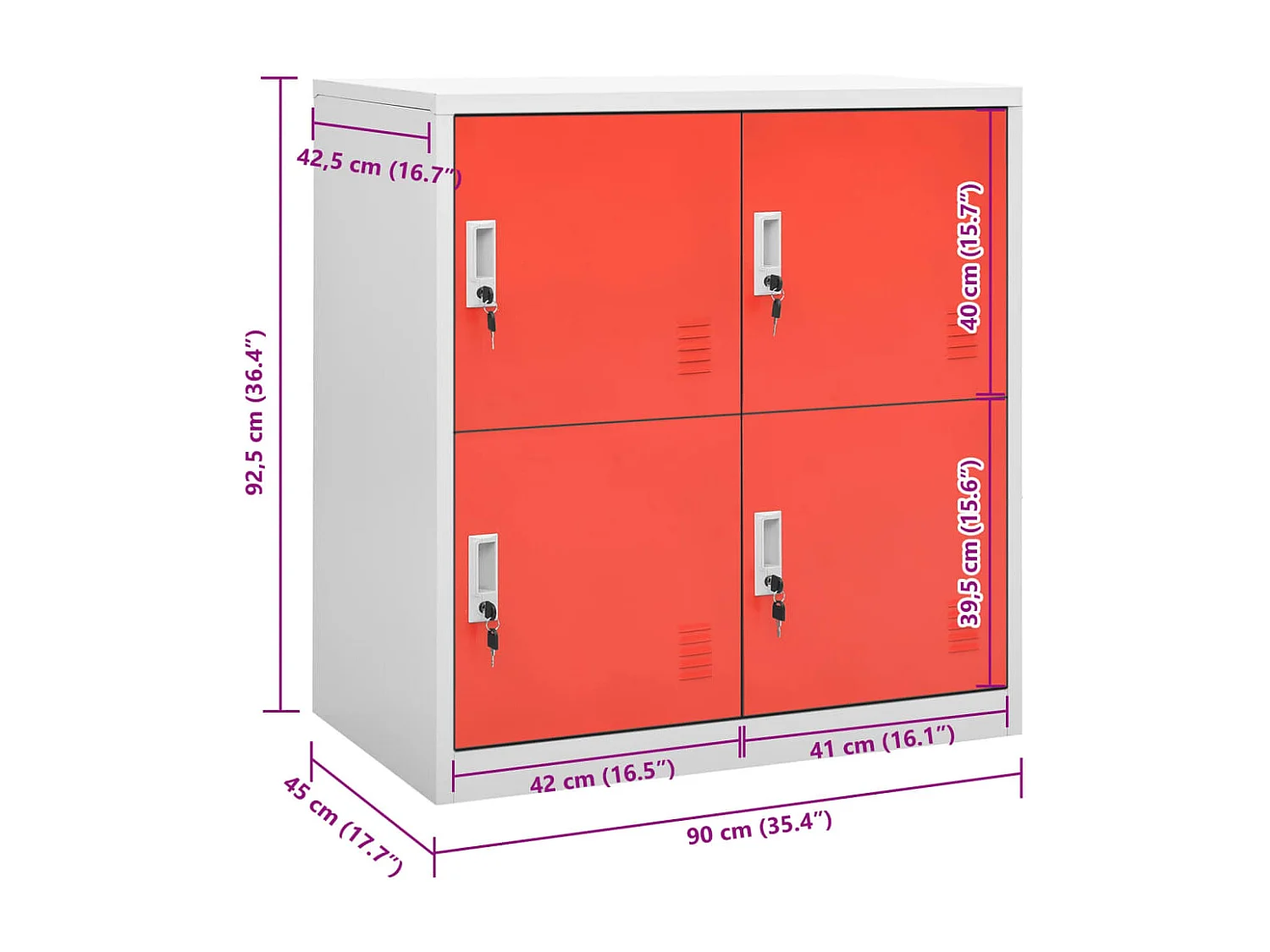 Schließfachschrank Hellgrau und Rot 90x45x92,5 cm Stahl