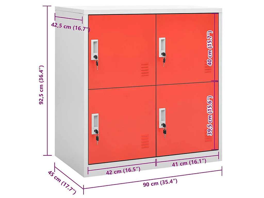 Lockerkast 90x45x92,5 cm staal lichtgrijs en rood
