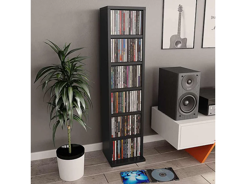 Estantería para CDs de madera contrachapada negro 21x20x88 cm