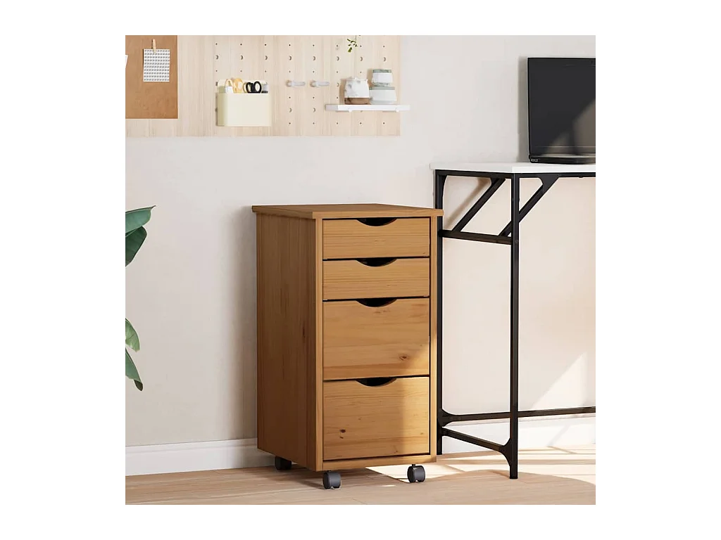 Armoire roulante avec tiroirs MOSS bois de pin marron miel