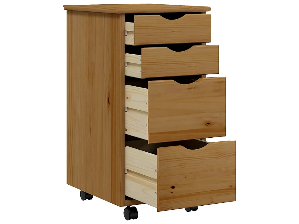 Ladekast MOSS verrijdbaar massief grenenhout honingbruin