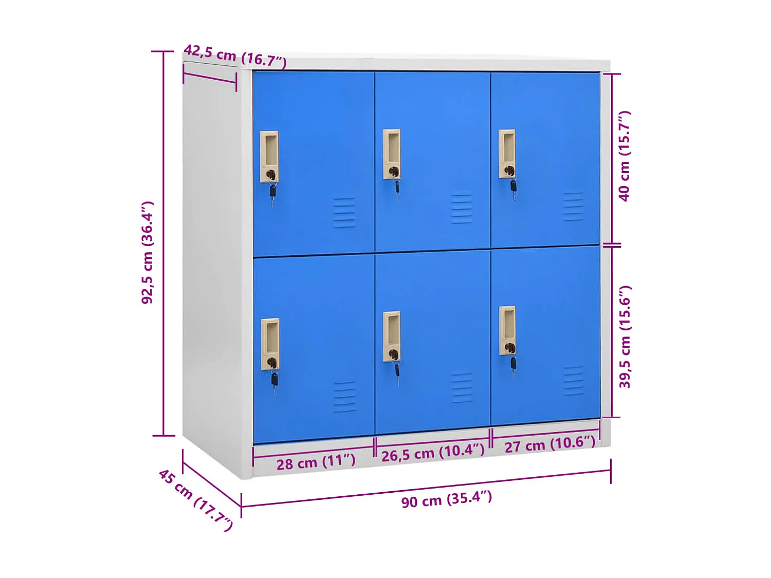 Armoire à casiers Gris clair et bleu 90x45x92,5 cm Acier