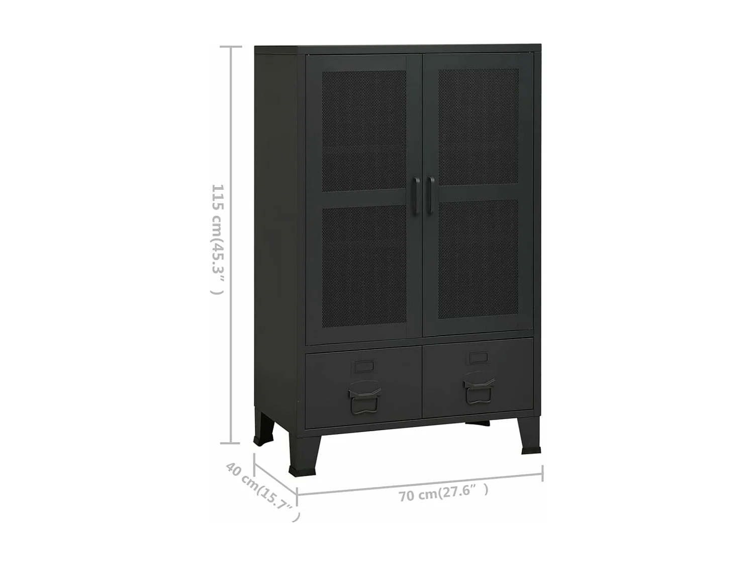 Coffre de rangement industriel Noir 70x40x115 cm Métal