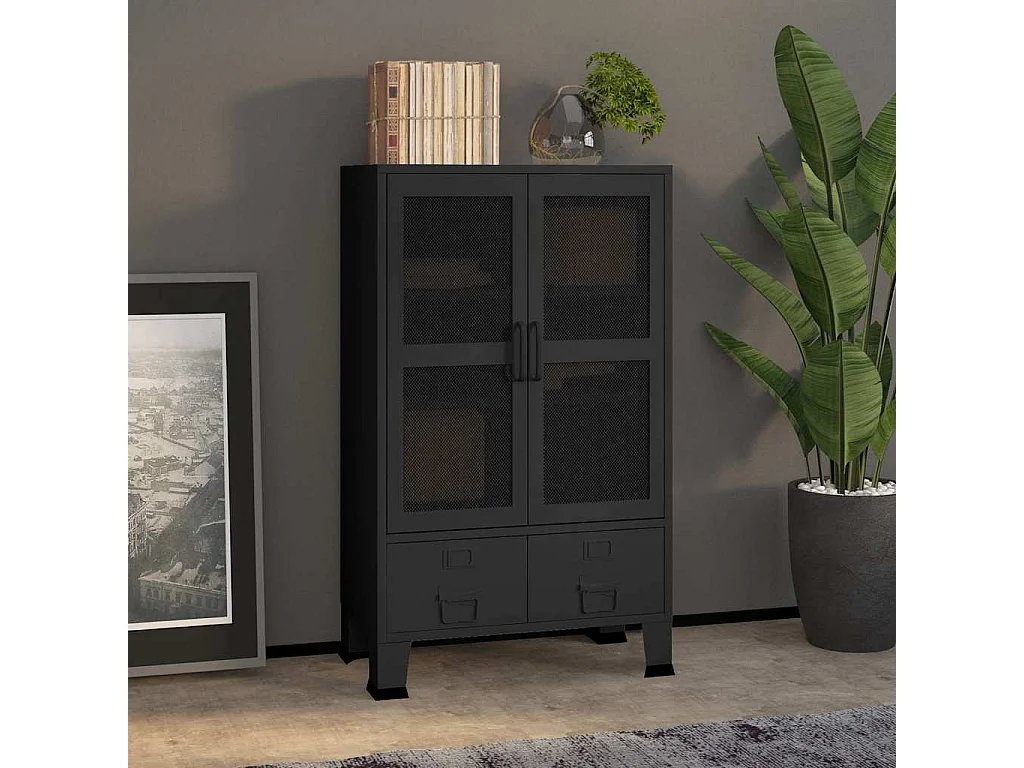 Coffre de rangement industriel Noir 70x40x115 cm Métal
